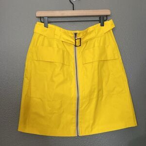 Vintage Apostrophe Yellow Knee Length Belted Skirt Exposed Zipper